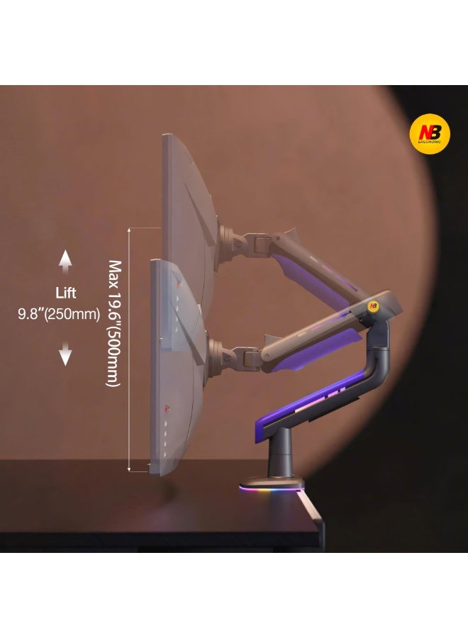 NB ERGONOMIC RGB Gaming Monitor-arm for Flat/Ultrawide/Curved Monitors 32 to 60 inch, Heavy Duty Stand Load up to 20 kg, VESA 75/100 mm Monitor-Mount G60 - Image 3