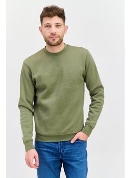 Celio Men Crew Neck Solid Fleece Sweatshirts, Khaki  - Image 1
