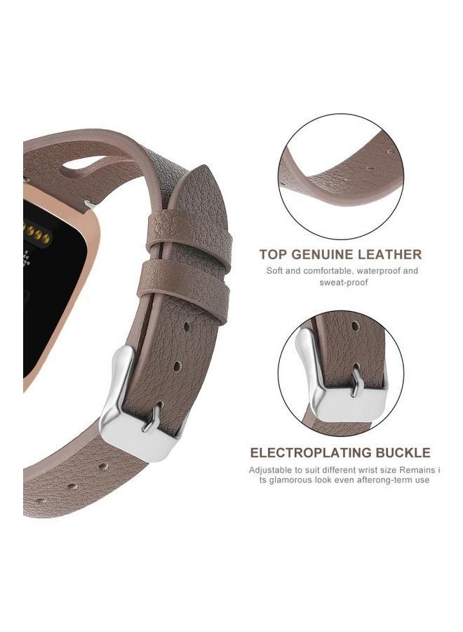 NIBEMINENT Leather Middle Opening Watch Strap For Fitbit Versa 2 Powder Gray - Image 5