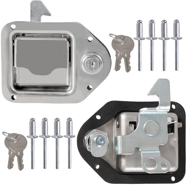 YESHMA 2Pcs Truck Tool Box Latch Toolbox Paddle Lock Replacement Handle Stainless Steel with Keys Rivets for Truck Trailer UTV ATV Toolbox