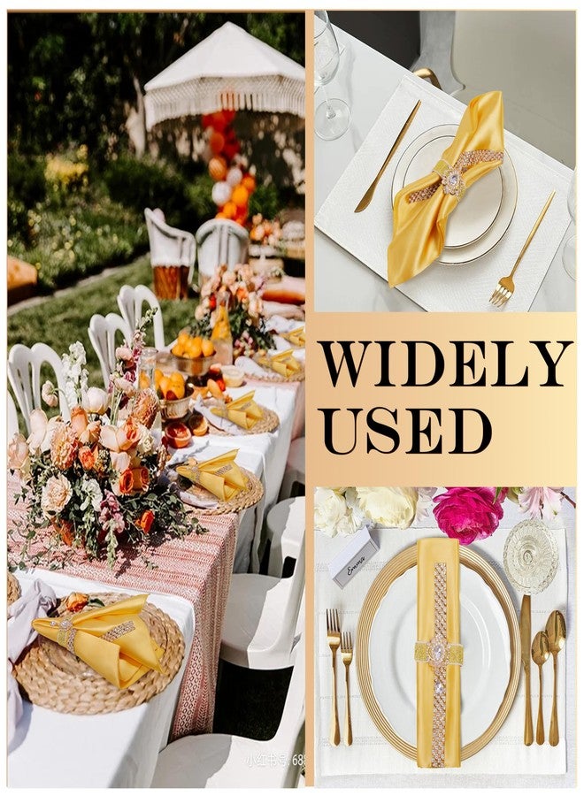 VIJIV Set of 12 Gold Napkin Rings and Gold Satin Cloth Napkin with Bling Square 17x17, Rhinestone Elastic Ring Napkin Holder for Dinner Table Decor, Beaded Serviette for Wedding Party Bridal Shower - Image 5