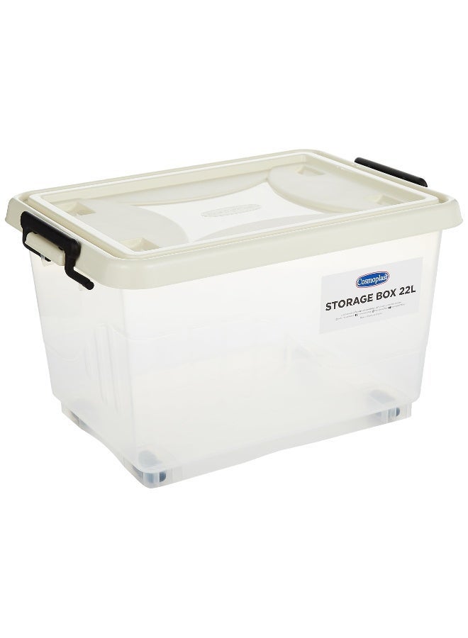 Cosmoplast 22L Plastic Storage Set Of 6 Box With Wheels & Lockable Lid (Off White) - Image 1