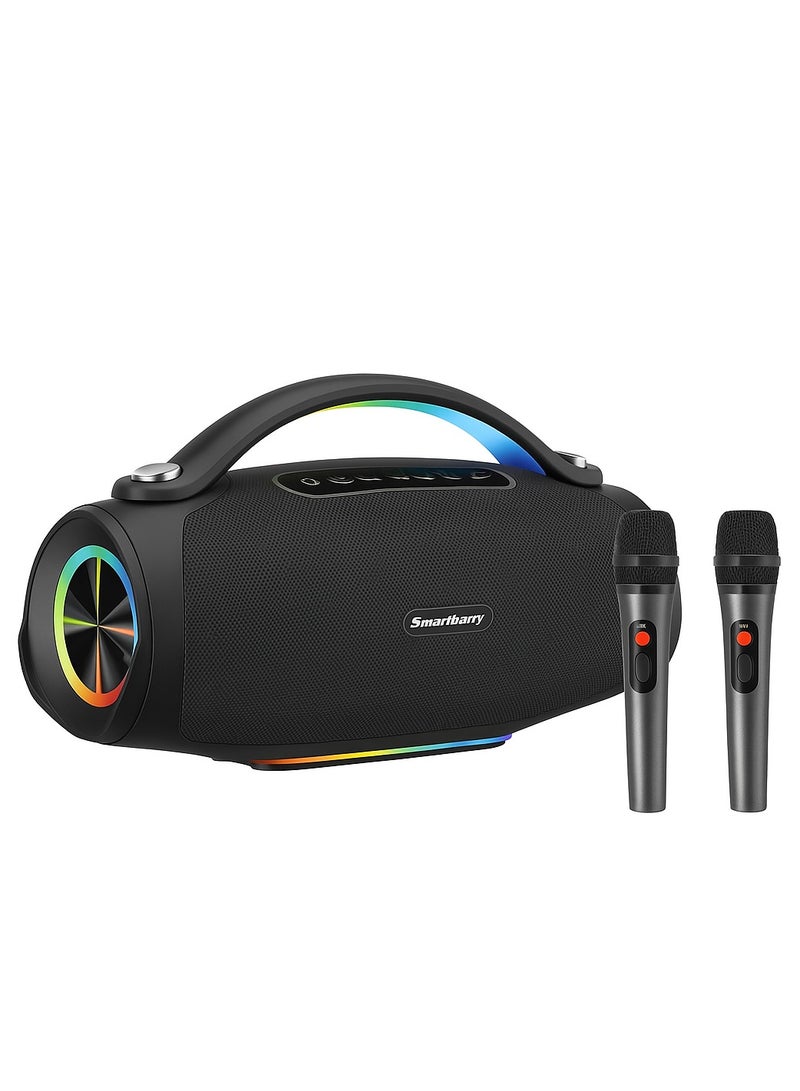 Smartbarry M92 Wireless Karaoke Speaker with Dual Microphones RGB LED Lights Powerful Portable Bluetooth Speaker for Home Parties and Outdoor Events - Image 1