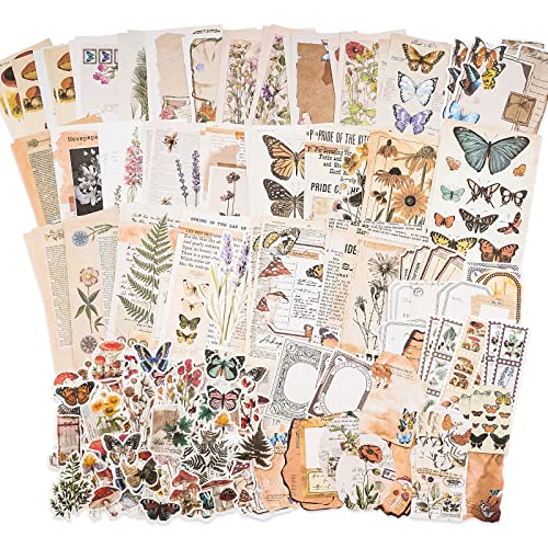 Knaid Vintage Scrapbook Supplies Pack (200 Pieces) for Junk Journal Bullet Journals Planners Botanical Paper Stickers Craft Kits Aesthetic Cottagecore Collage Album (Nature) - Image 1