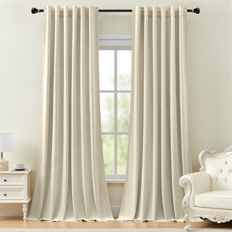 AUSSPVOCT Ivory Velvet Curtains 84 Inches for Living Room Thermal Insulated Room Darkening Sound Reducing Heavy Velvet Curtain Luxury Window Drapes for Home Office, Back Tab Rod Pocket, W52 x L84, 2 Panels - Image 1