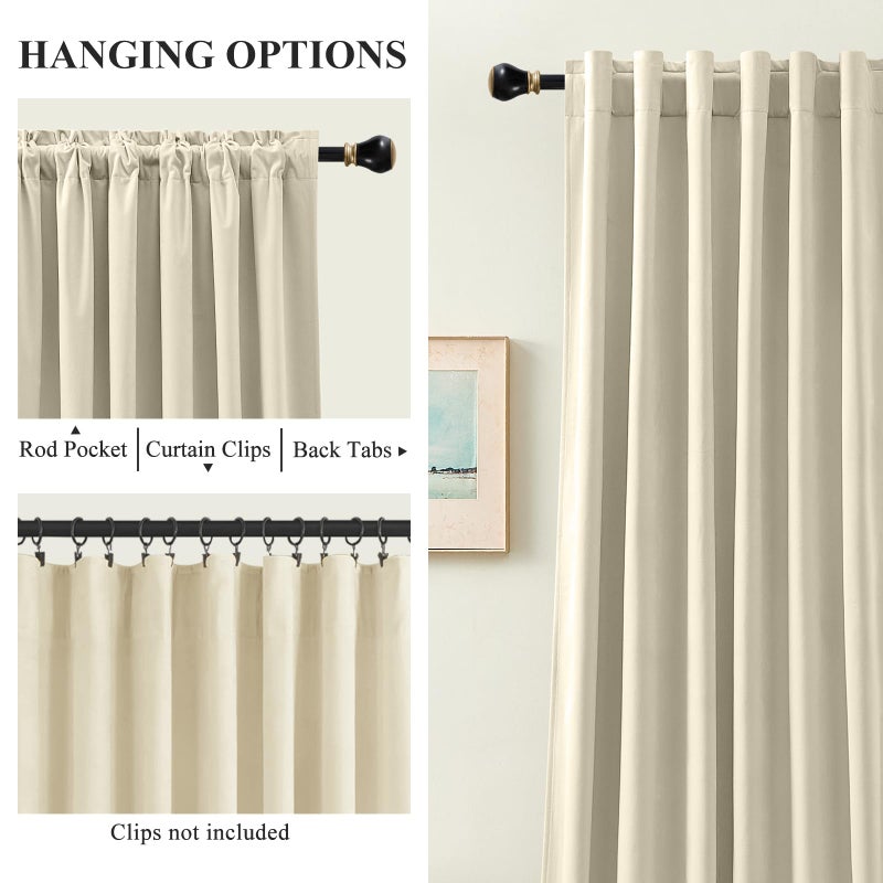 AUSSPVOCT Ivory Velvet Curtains 84 Inches for Living Room Thermal Insulated Room Darkening Sound Reducing Heavy Velvet Curtain Luxury Window Drapes for Home Office, Back Tab Rod Pocket, W52 x L84, 2 Panels - Image 2