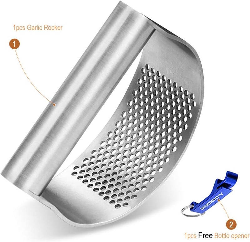 AmDONGKING Garlic Press Rocker, Bottle Opener, Stainless Steel Garlic Crusher Chopper Squeezer Slicer Mincer - Image 2