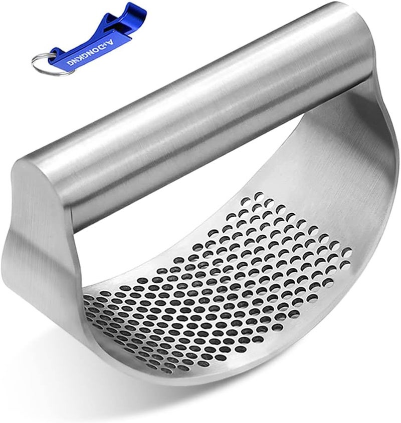AmDONGKING Garlic Press Rocker, Bottle Opener, Stainless Steel Garlic Crusher Chopper Squeezer Slicer Mincer - Image 1