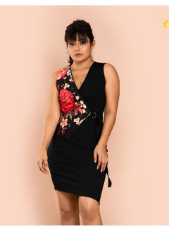 CH Glamstore Sleeveless Workwear Bodycon Dress with Floral Print Crossover Panel  - Image 1
