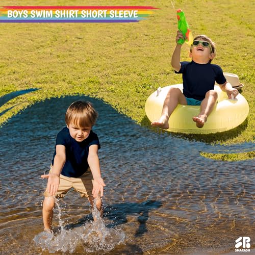 Smarash Boys Swim Shirts Rash Guard Short Sleeve Sun Protection UPF50+ Rashguard Fishing Surf Quick Dry Cool Beach Clothes for Toddler Youth Kids Navy Blue Size 10-12 - Image 2