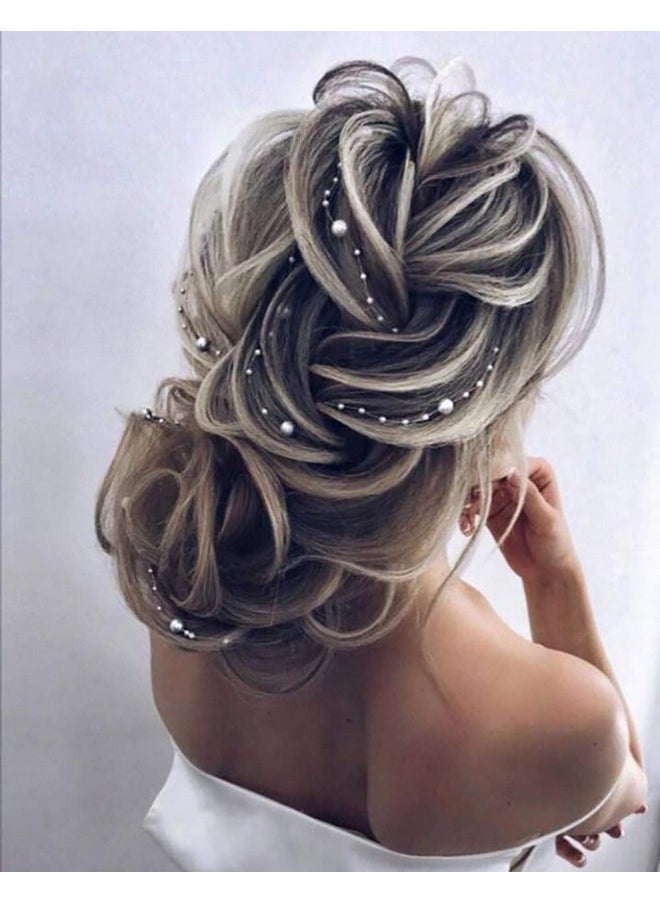 Chargances - Handmade Boho Bridal Hair Vine Set - Pearl Ivory Wedding Headpiece With Long Headband And Hair Jewelry (Silver) - Image 1