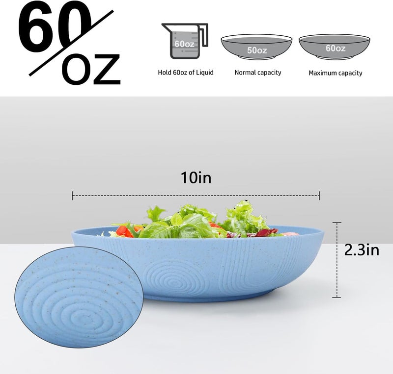 Homienly Wheat Straw Big Bowls Salad Bowls Set of 6 10 inch Serving Bowls 65 oz Large Bowls Plastic Plates Bowls Wide and Shallow Bowls for Kitchen Microwave  Dishwasher SafeSky Blue - Image 2