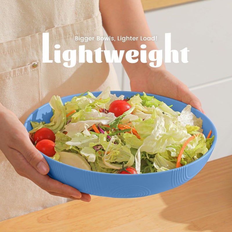 Homienly Wheat Straw Big Bowls Salad Bowls Set of 6 10 inch Serving Bowls 65 oz Large Bowls Plastic Plates Bowls Wide and Shallow Bowls for Kitchen Microwave  Dishwasher SafeSky Blue - Image 5