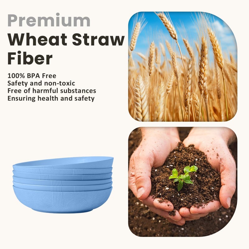 Homienly Wheat Straw Big Bowls Salad Bowls Set of 6 10 inch Serving Bowls 65 oz Large Bowls Plastic Plates Bowls Wide and Shallow Bowls for Kitchen Microwave  Dishwasher SafeSky Blue - Image 4