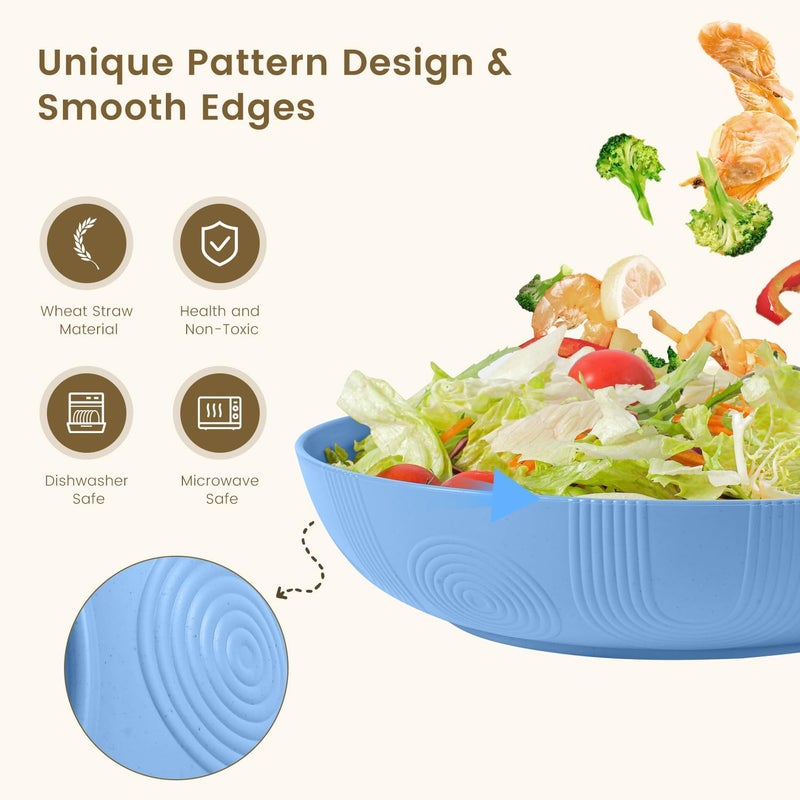 Homienly Wheat Straw Big Bowls Salad Bowls Set of 6 10 inch Serving Bowls 65 oz Large Bowls Plastic Plates Bowls Wide and Shallow Bowls for Kitchen Microwave  Dishwasher SafeSky Blue - Image 3