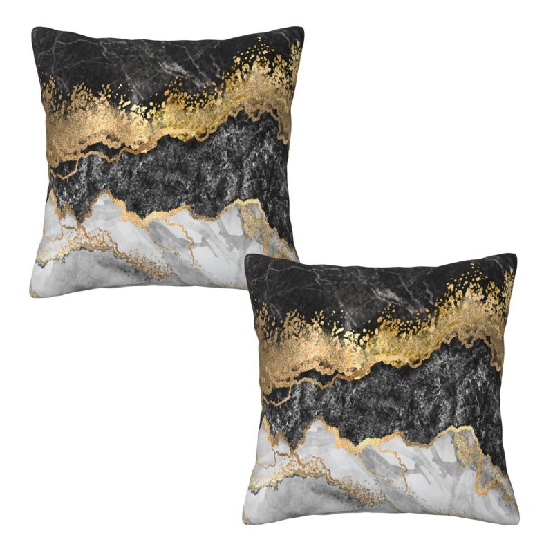 Lcokin Black and Gold Abstract Marble Throw Pillow Covers 20x20 Inches Set of 2 Gold Grey Decorative Pillow Case Square Cushion Covers for Sofa Bed Couch Living Room