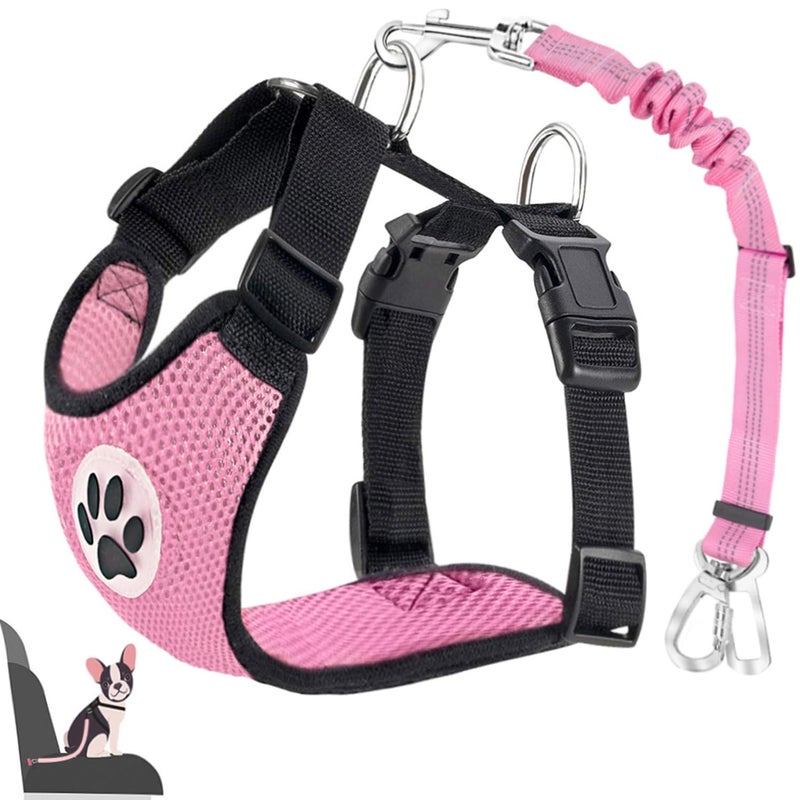 Lukovee Dog Seat Belt for Car, Adjustable Dog Car Harness for Large Medium Small Dogs, Soft Padded & Breathable Mesh Dog Seatbelt with Car Strap and Carabiner(Pink Double Clip,Medium) - Image 1