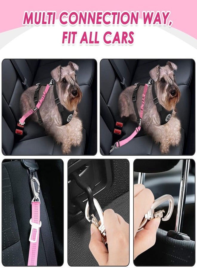 Lukovee Dog Seat Belt for Car, Adjustable Dog Car Harness for Large Medium Small Dogs, Soft Padded & Breathable Mesh Dog Seatbelt with Car Strap and Carabiner(Pink Double Clip,Medium) - Image 2