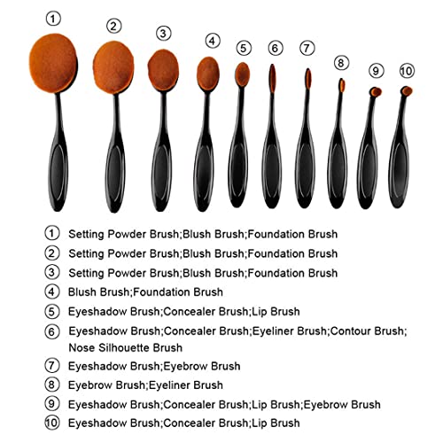 Adbeni 10 Pieces Oval Makeup Brush Set Professional Foundation Concealer Blending Blush Liquid Powder Cosmetics Brushes Tools (Pack of 10,Black - Image 4