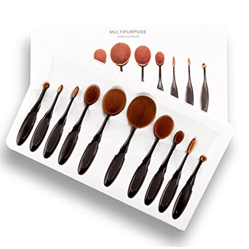 Adbeni 10 Pieces Oval Makeup Brush Set Professional Foundation Concealer Blending Blush Liquid Powder Cosmetics Brushes Tools (Pack of 10,Black - Image 1