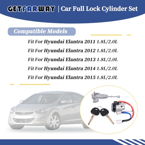 Getfarway مجموعة أسطوانة قفل السيارة Getfarway كاملة 81970-3XA00 81910-3XA00 متوافقة مع هيونداي إيلانتر 2011 2012 2013 2014 2015 1.8L 2.0L 1 x مفتاح الإشعال / 1 x قفل الباب الأمامي الأيسر / 2 x مفاتيح عالمية - Image 2