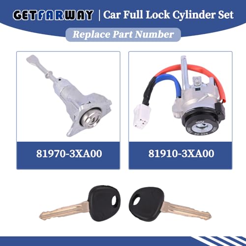 Getfarway مجموعة أسطوانة قفل السيارة Getfarway كاملة 81970-3XA00 81910-3XA00 متوافقة مع هيونداي إيلانتر 2011 2012 2013 2014 2015 1.8L 2.0L 1 x مفتاح الإشعال / 1 x قفل الباب الأمامي الأيسر / 2 x مفاتيح عالمية - Image 3