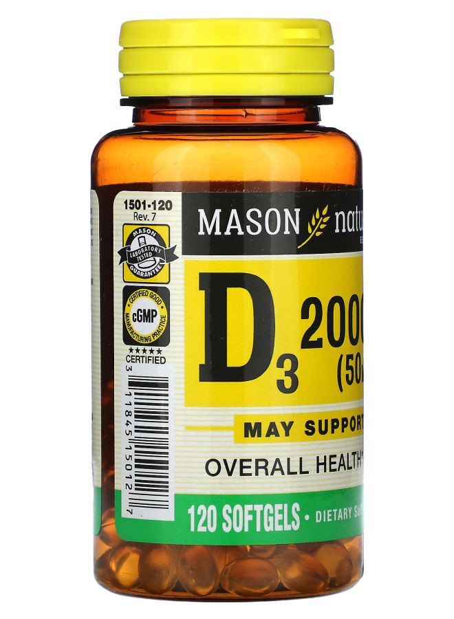 Mason Natural D3 50 mcg (2000 IU) 120 Softgels - Image 2