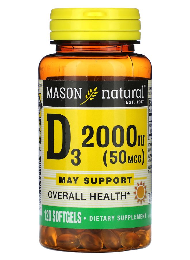 Mason Natural D3 50 mcg (2000 IU) 120 Softgels - Image 1