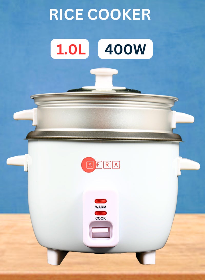 عفرا طنجرة أرز أفرا، سعة 1.0 لتر، وعاء داخلي غير لاصق، غطاء زجاجي، لوح تسخين من الألومنيوم، وظيفة الحفاظ على الدفء، حاصلة على علامة G، وESMA، وROHS، وCB، AF-1040RCWT، ضمان لمدة عامين - Image 1