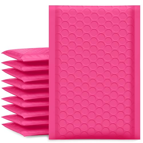 UCGOU Bubble Mailers 4x8 Inch Hot Pink 50 Pack Usable Size 4x7 Poly Padded Envelopes Small Business Mailing Packages Self Seal Adhesive Waterproof Shipping Bags for Jewelry Makeup Supplies #000 - Image 1