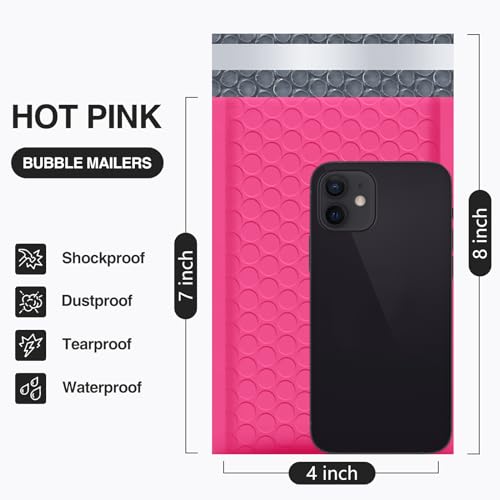 UCGOU Bubble Mailers 4x8 Inch Hot Pink 50 Pack Usable Size 4x7 Poly Padded Envelopes Small Business Mailing Packages Self Seal Adhesive Waterproof Shipping Bags for Jewelry Makeup Supplies #000 - Image 2
