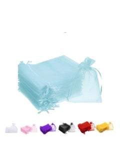 MARKQ [100] Pieces Light Blue Organza Bags with Drawstrings - [7 x 9cm] Organza Goody Bags and Gift Pouches for Jewelry, Candy & Party Favors  - Image 1