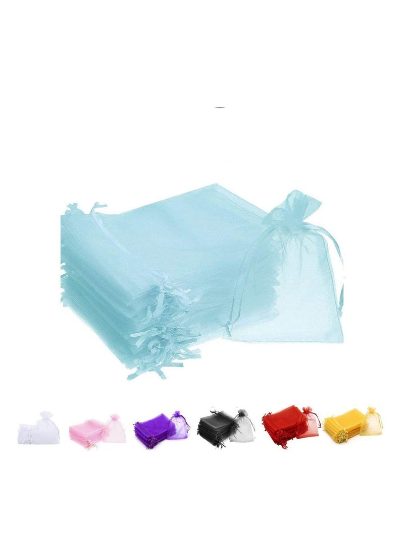 MARKQ [100] Pieces Light Blue Organza Bags with Drawstrings - [7 x 9cm] Organza Goody Bags and Gift Pouches for Jewelry, Candy & Party Favors - Image 1