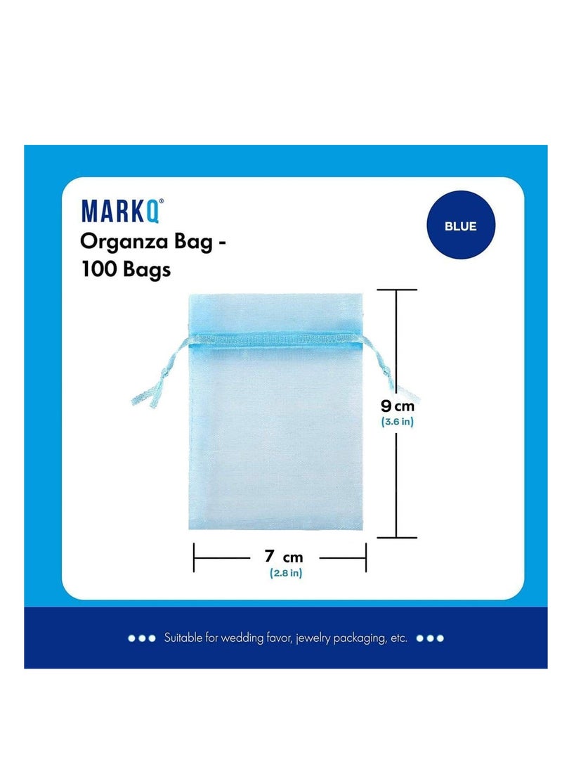MARKQ [100] Pieces Light Blue Organza Bags with Drawstrings - [7 x 9cm] Organza Goody Bags and Gift Pouches for Jewelry, Candy & Party Favors - Image 2
