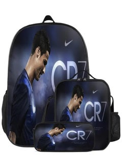 Football star Cristiano Ronaldo backpack print three-piece children's schoolbag primary and secondary school students backpack lunch bag pen bag,13-three-piece set