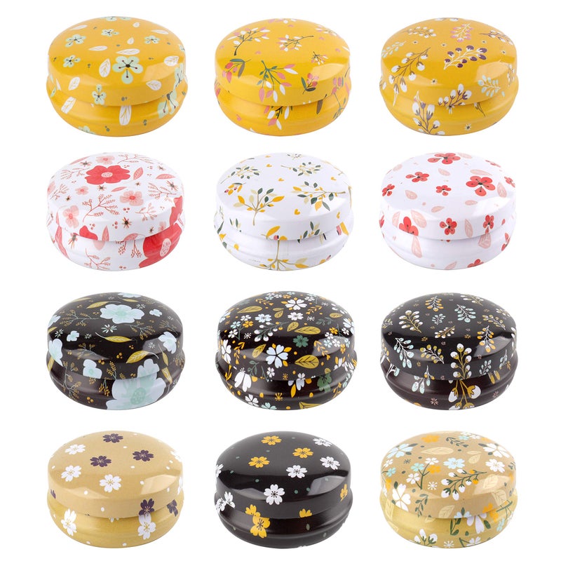 Rarapop 12 Pack Reusable Mini Round Tinplate Candle Tin Jars with Lids, 20ml Small Flower Travel Tin Cans Refillable Empty Container Bottle for Lip Balm, Salve, Eye Shadow, Powder - Image 1