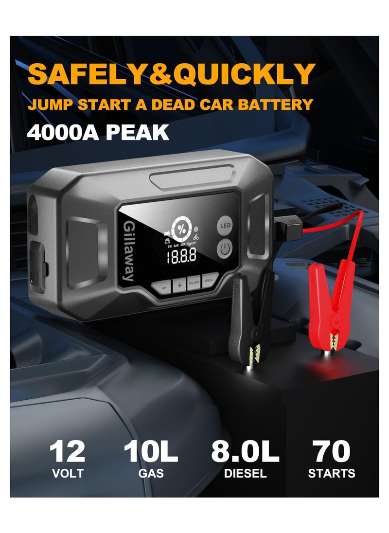 Generic Versatile Car Jump Starter with 150 PSI Air Compressor Portable Battery Pack for 10L Gas and 8.0L Diesel Engines Includes Car Battery Charger LED Light Power Bank and Quick Charge 3.0  - Image 2