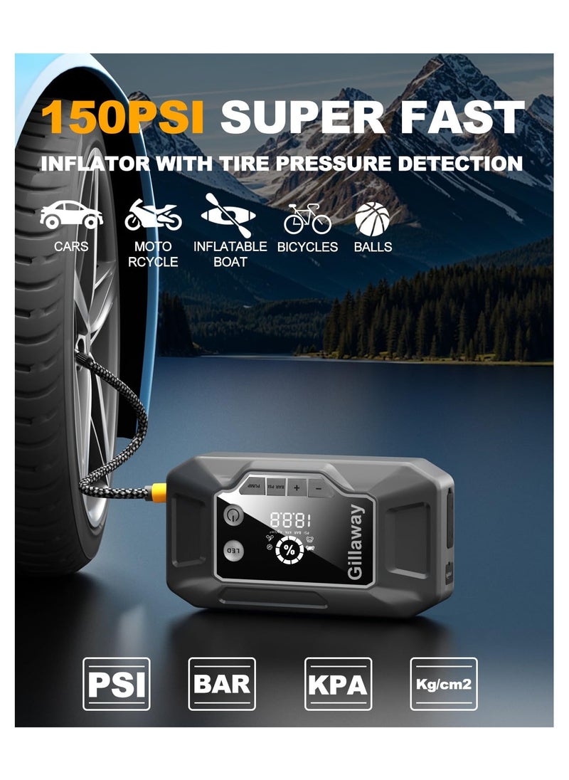 Generic Versatile Car Jump Starter with 150 PSI Air Compressor Portable Battery Pack for 10L Gas and 8.0L Diesel Engines Includes Car Battery Charger LED Light Power Bank and Quick Charge 3.0  - Image 3
