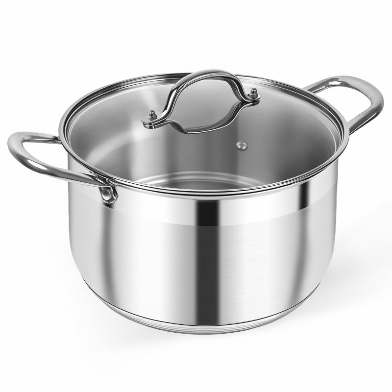 Kirecoo Stainless Steel Stock Pot - 8 Quart Heavy Duty Induction Cooking Pot with Visible Lid for Pasta, Soup, Spaghetti, Nonstick Thick Bottom Big Stockpot, Deep Cookware for Canning, Boiling, Simmer - Image 1