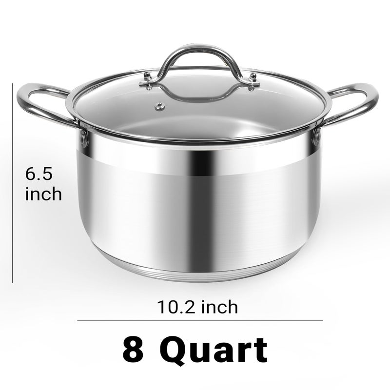 Kirecoo Stainless Steel Stock Pot - 8 Quart Heavy Duty Induction Cooking Pot with Visible Lid for Pasta, Soup, Spaghetti, Nonstick Thick Bottom Big Stockpot, Deep Cookware for Canning, Boiling, Simmer - Image 2