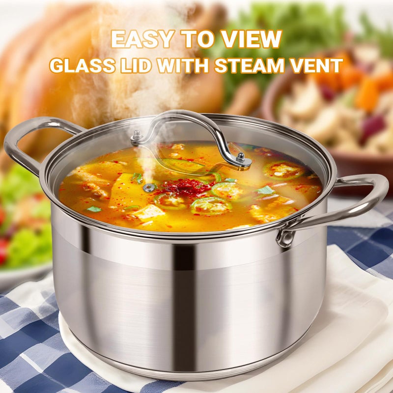 Kirecoo Stainless Steel Stock Pot - 8 Quart Heavy Duty Induction Cooking Pot with Visible Lid for Pasta, Soup, Spaghetti, Nonstick Thick Bottom Big Stockpot, Deep Cookware for Canning, Boiling, Simmer - Image 4