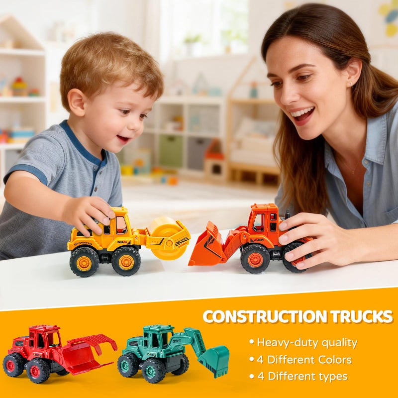 Beestech Construction Toys for 3 Years Old Boys Girls Kids, Friction Powered Construction Truck Toys Vehicles Sand Toys Trucks Excavator, Bulldozer, Road Roller (Colorful 4 Pack) - Image 5