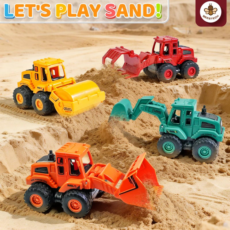 Beestech Construction Toys for 3 Years Old Boys Girls Kids, Friction Powered Construction Truck Toys Vehicles Sand Toys Trucks Excavator, Bulldozer, Road Roller (Colorful 4 Pack) - Image 4