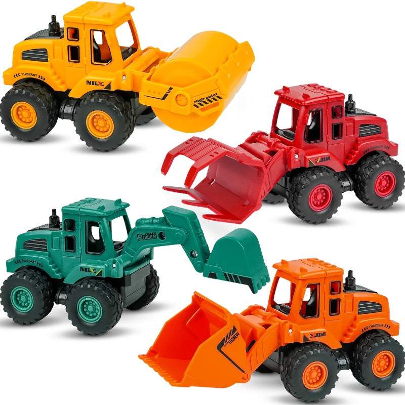 Beestech Construction Toys for 3 Years Old Boys Girls Kids, Friction Powered Construction Truck Toys Vehicles Sand Toys Trucks Excavator, Bulldozer, Road Roller (Colorful 4 Pack) - Image 1