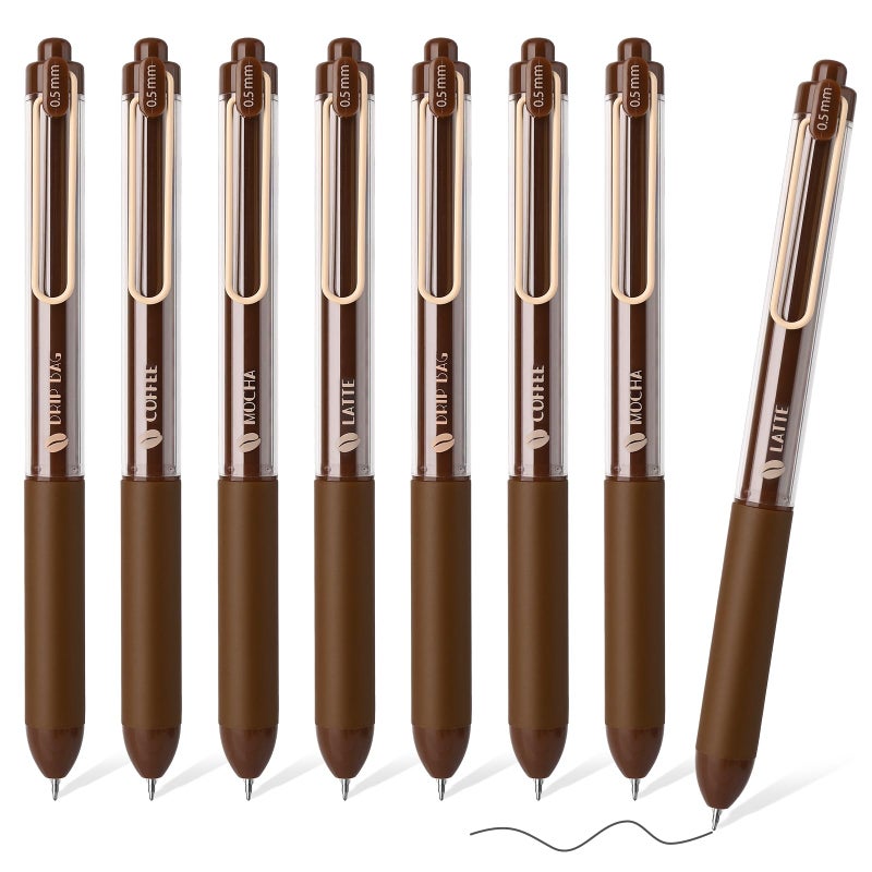 BAYTORY 8Pcs Retractable Gel Pens, Scented Ink Pens, Smooth Writing Black Ink Pen with Aesthetic Pen Barrel for Journaling Note Taking Sketching (Coffee) - Image 1
