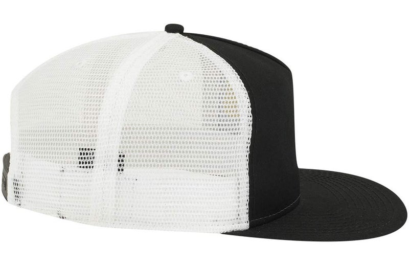 OTTO Square Flat Visor SNAP 5 Panel Mesh Back Trucker Snapback Hat - Blk/Blk/Wht - Image 5