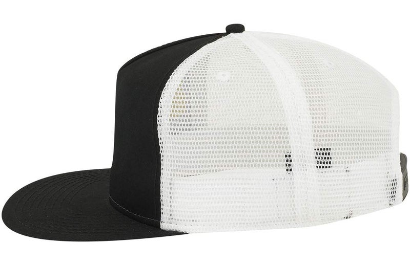 OTTO Square Flat Visor SNAP 5 Panel Mesh Back Trucker Snapback Hat - Blk/Blk/Wht - Image 4