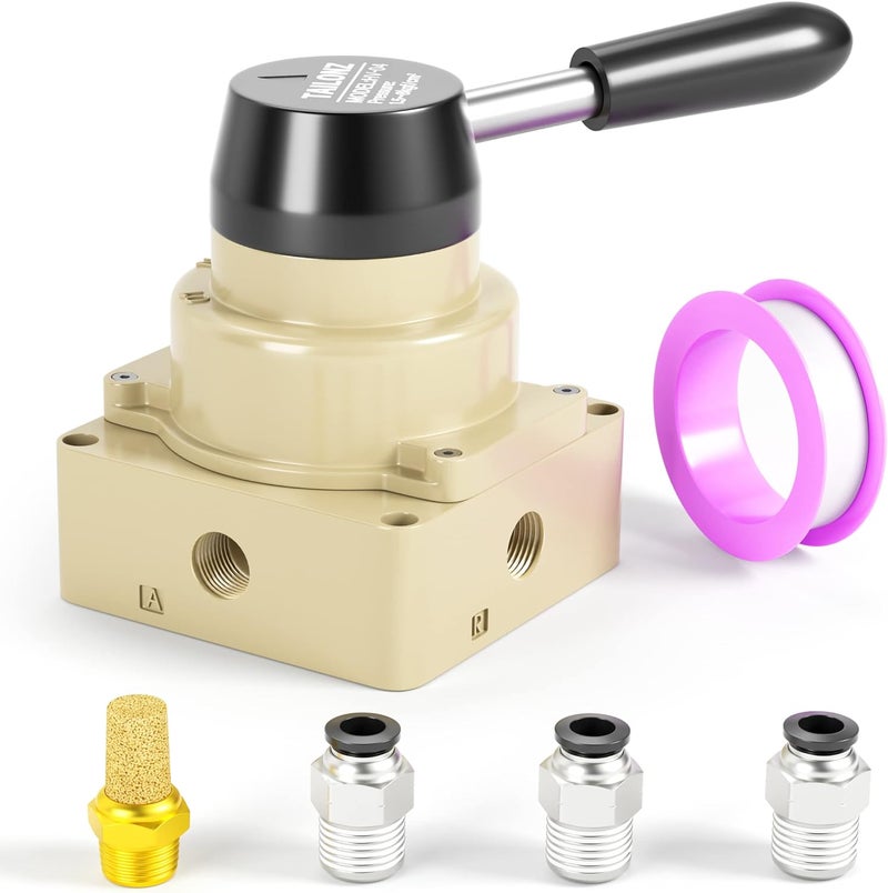 TAILONZ PNEUMATIC Rotary Lever Hand Valve HV-04 1/2”NPT Air Flow Control 3 Position 4 Way - Image 1