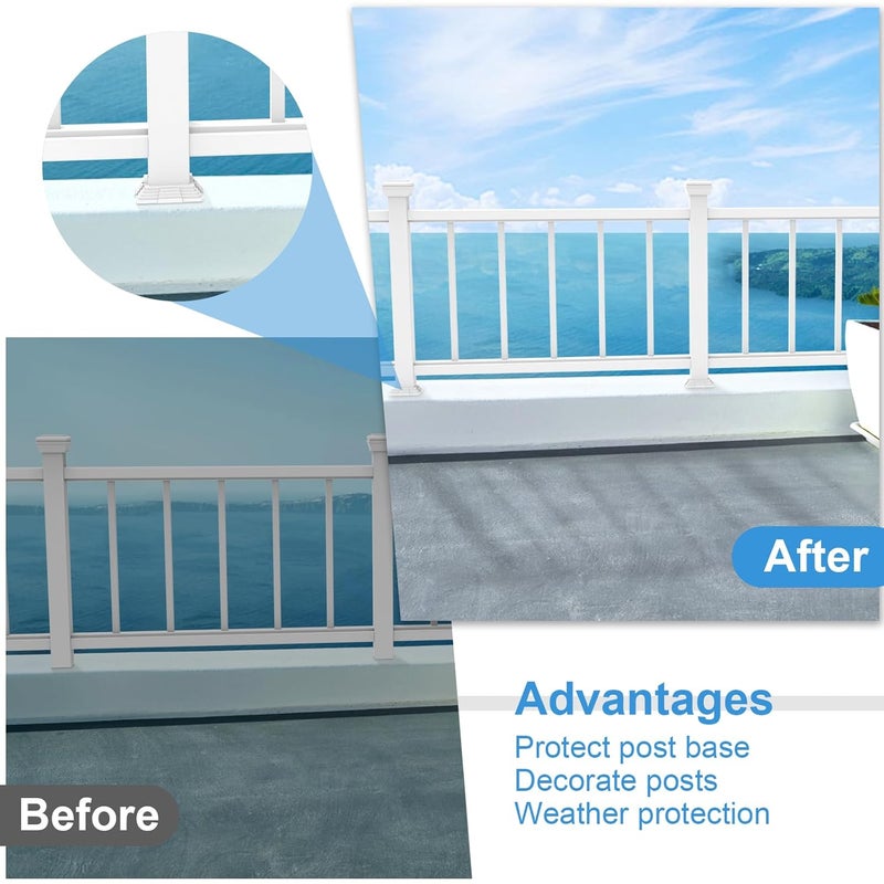 bruwaa 6 Pack 4 x 4 (3.5 inch x 3.5 inch) Vinyl Post Skirt Post Base Cover Column Wraps for Wood Hand Stair Rails and Porch Deck Post Base Black Post Trim - White - Image 5