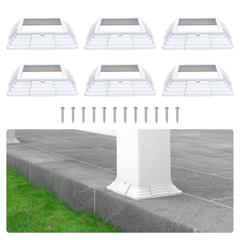 bruwaa 6 Pack 4 x 4 (3.5 inch x 3.5 inch) Vinyl Post Skirt Post Base Cover Column Wraps for Wood Hand Stair Rails and Porch Deck Post Base Black Post Trim - White - Image 1
